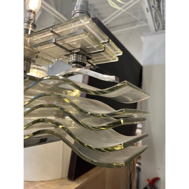 1920s Sabino French Wavy Glass and Nickel Chandelier For Sale - Image 11 of 12