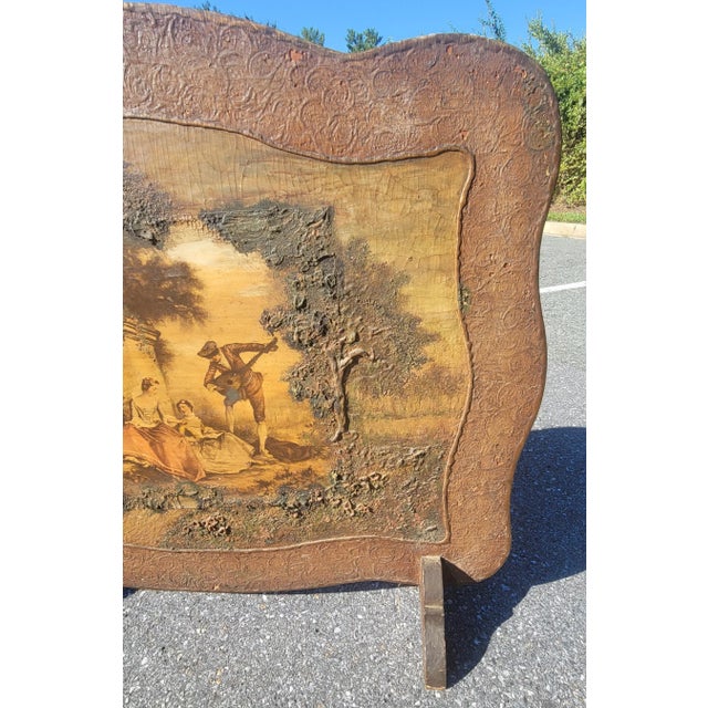 Antique Hand Raised Painted Fireplace Screen, Circa 1920 For Sale - Image 4 of 10