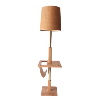 1970's Oak Floor Lamp With Table & Magazine Rack For Sale