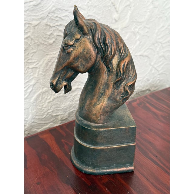 Bronze 1980s Bronze Tone Horse Head Bookend For Sale - Image 8 of 8