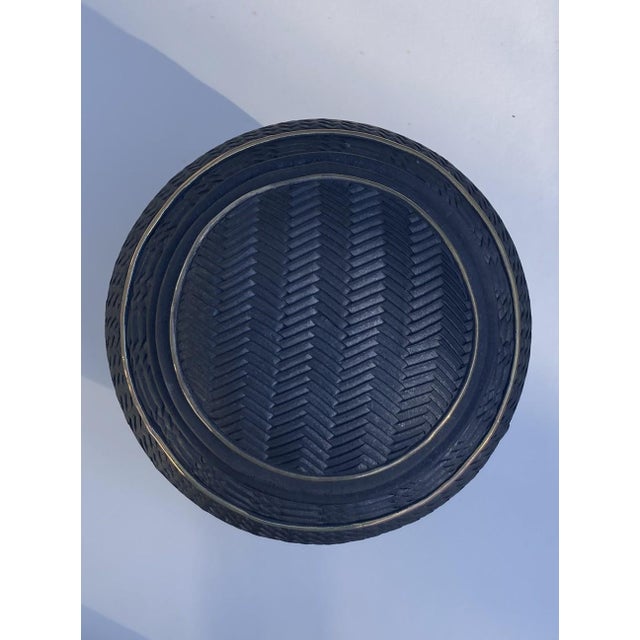 Candone Wharton Raku Basketweave Patterned Lidded Vessel For Sale - Image 4 of 12