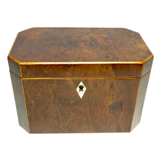 18th Century English Burr Yew Wood Tea Caddy For Sale