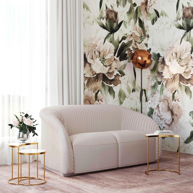 Yara Beige Velvet Pleated Loveseat For Sale In Los Angeles - Image 6 of 7