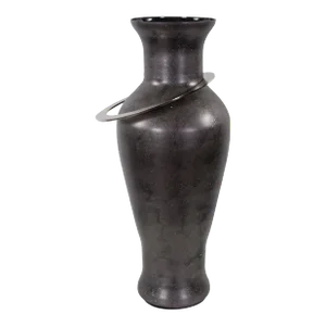The Black Ore Glass Vase with Metal Accent, Large