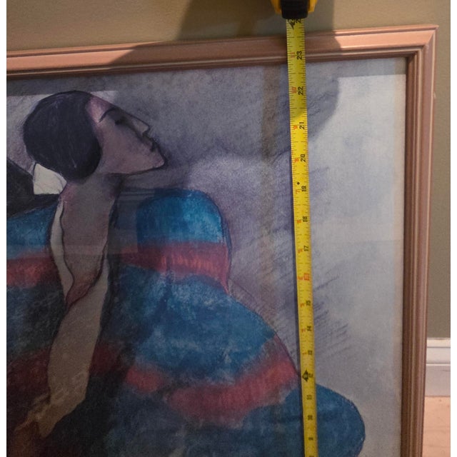 Mid-Century Modern Woman With Blue Blanket" Lithograph Created by Navajo Artist r.c. Gorman in 1977 For Sale - Image 3 of 6