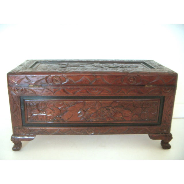 Vintage Chinese Hand Carved Wood Storage Trunk / Blanket Box / Oriental