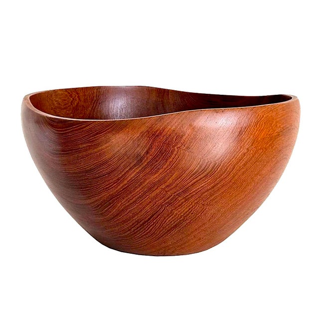 Mid 20th Century Organic Modern Extra Large Hand Turned Teak Wood Bowl For Sale - Image 9 of 15