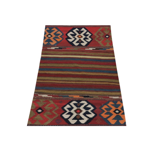 This vintage 3x6 Persian kilim is a unique tribal runner for its period, handwoven in wool circa 1950-1960. Further on the...