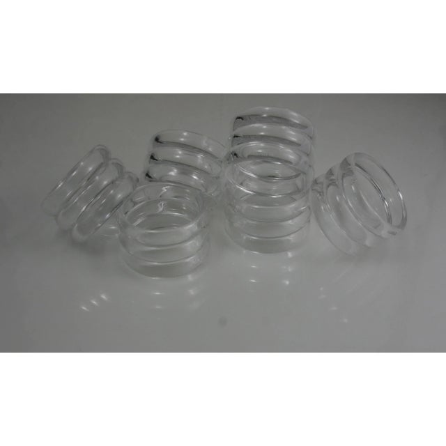 Mid Century Modern Clear Round Ribbed Lucite Napkin Rings- Set of 6 For Sale - Image 4 of 6