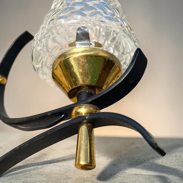 Mid-Century Italian Modern Brass and Textured Glass Double Wall Sconces, 1960s, Set of 2 For Sale - Image 10 of 13