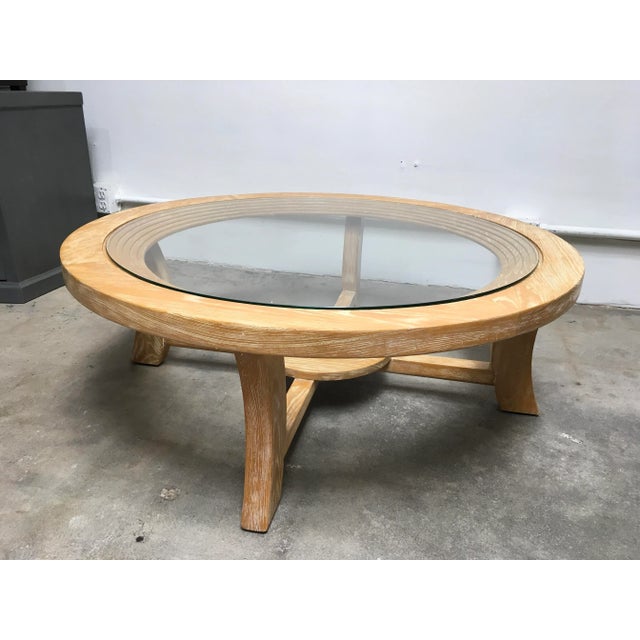 Beige Paul Frankl for Brown Saltman Round Cerused Oak Coffee Table With New Glass Top – Mid-Century Modern With Art Deco Influence For Sale - Image 8 of 12