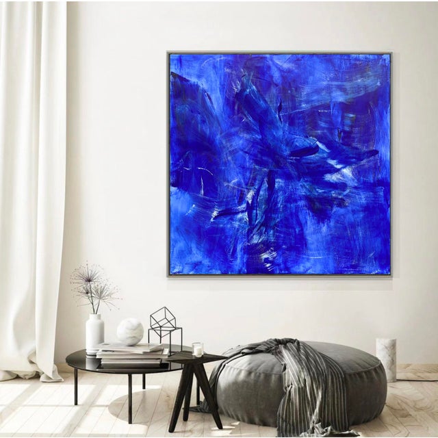 "Blue Bird" by Trixie Pitts Large Monochromatic Abstract Expressionist Oil Painting For Sale - Image 12 of 12