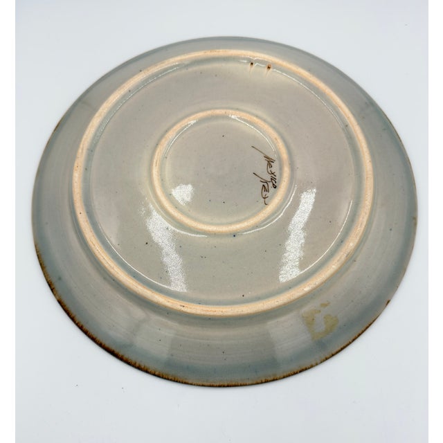 1950s 1950s Folk-Art Ken Edwards Tonala Pottery Hand Painted Owl Serving Chop Plate For Sale - Image 5 of 7