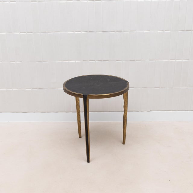 2020s Pair of Side Tables in Black Shagreen With Bronze Patina Brass by R&y Augousti For Sale - Image 5 of 9