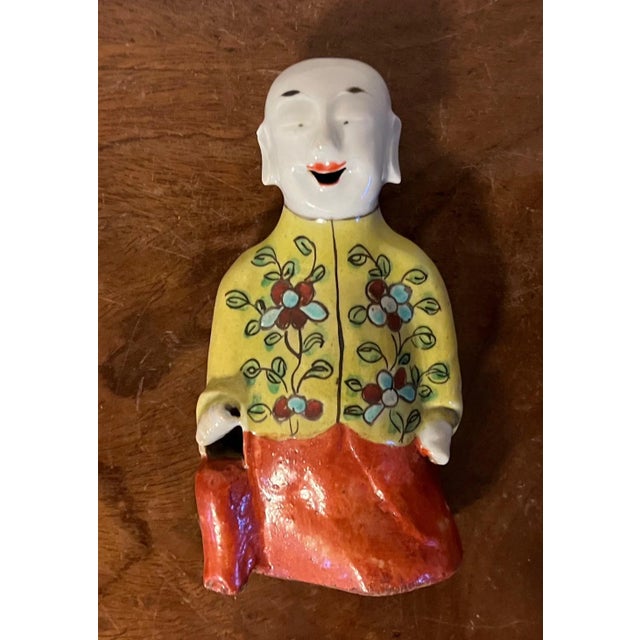 Antique 19th Century Chinese Export Porcelain Ho Ho Boy Joss Stick Figure for Incense For Sale - Image 4 of 13