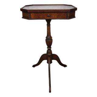 Neoclassical Italian Walnut Inlay Octagonal Tripod Side Table, 1950s For Sale