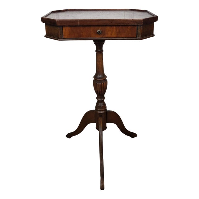 Neoclassical Italian Walnut Inlay Octagonal Tripod Side Table, 1950s For Sale
