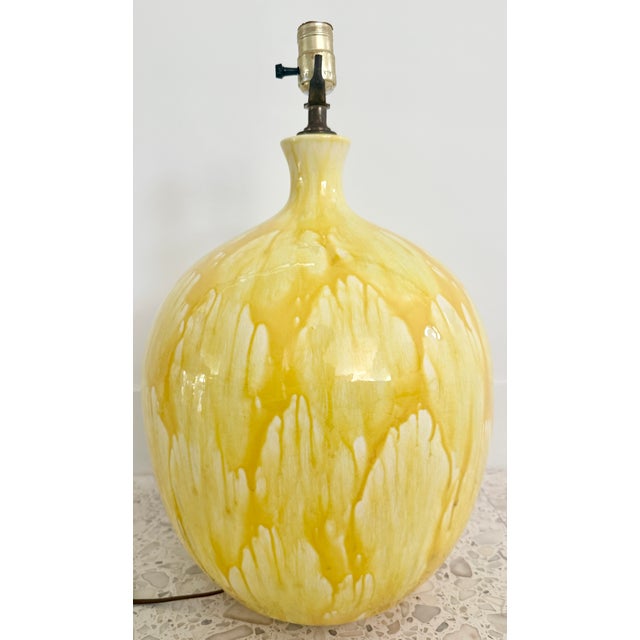 1960s 1960s Large Midcentury Yellow Drip Glaze Table Lamp For Sale - Image 5 of 6