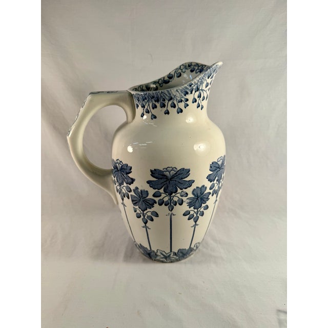 Mid 20th Century Vintage, French Digoin & Sarreguemines, Large Blue and White Pitcher For Sale - Image 5 of 6