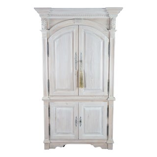 Vintage Link Taylor French Country Pickled Oak Tv Media Cabinet Armoire Hutch, Attributed For Sale