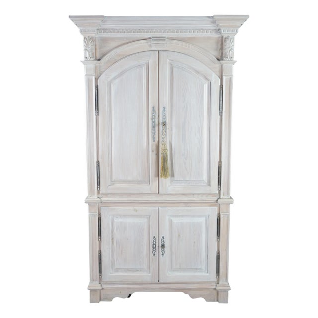 Vintage Link Taylor French Country Pickled Oak Tv Media Cabinet Armoire Hutch, Attributed For Sale