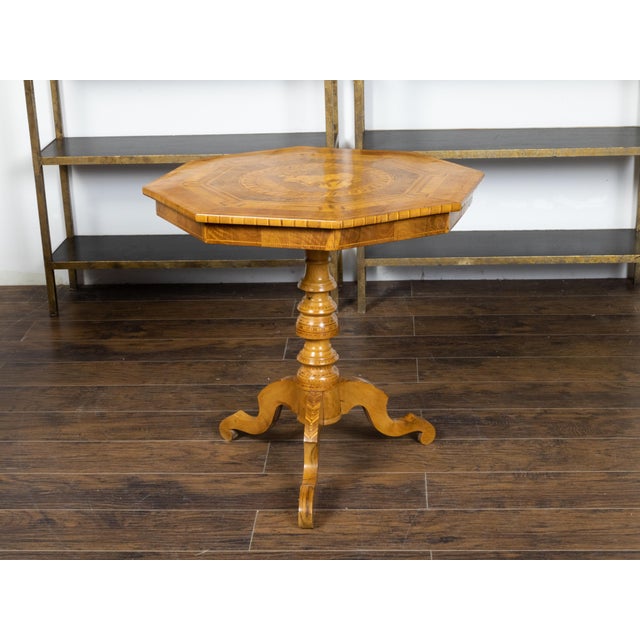 Wood Italian 19th Century Octagonal Table with Saint George and the Dragon Marquetry For Sale - Image 7 of 12