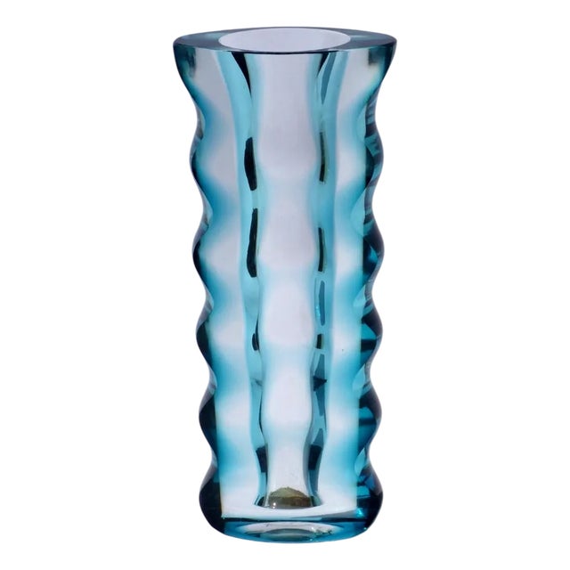 Light Blue Crystal Vase by Oldrich Lipsky, Czechoslovakia, 1970s For Sale
