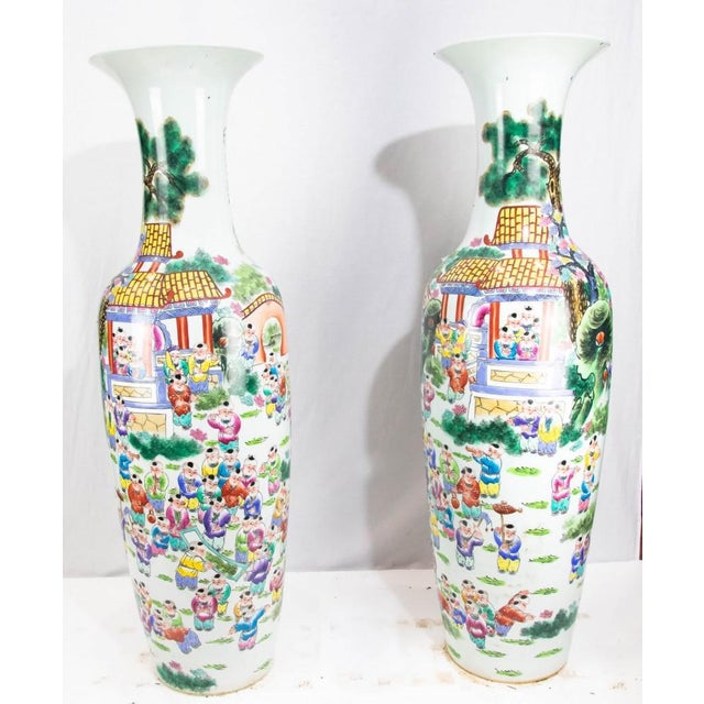Vintage Chinese Cantonese Canton Porcelain Vases Urns, Set of 2 For Sale - Image 10 of 10