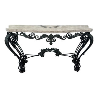 Vintage Maitland Smith Smith Wrought Iron Console W Composite Stone Top For Sale