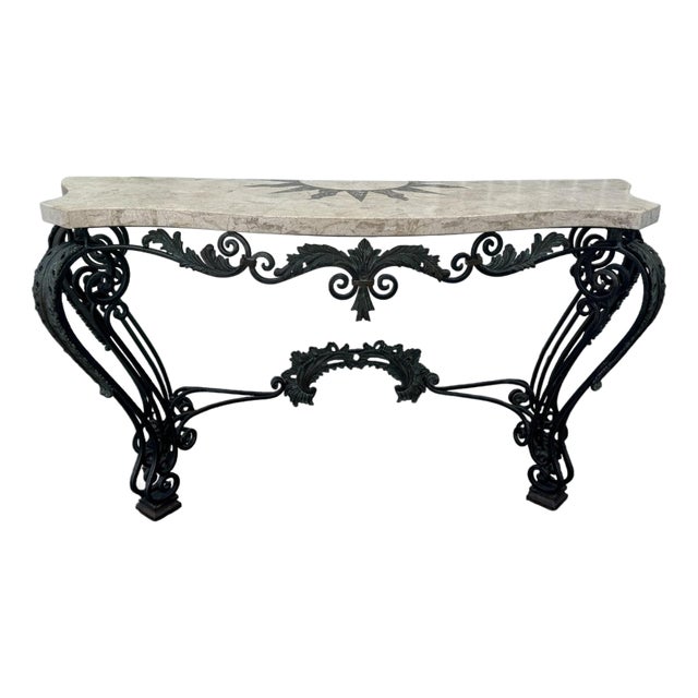 Vintage Maitland Smith Wrought Iron Console W Composite Stone Top For Sale