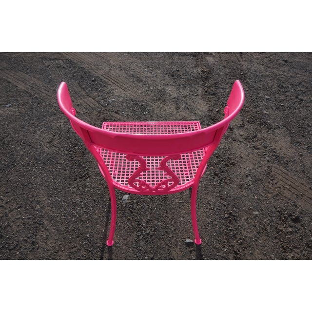 1930s Salterini Neon Pink Wrought Iron Table and 4 Klismos Chairs - 5 Pieces, Unmarked For Sale - Image 5 of 13
