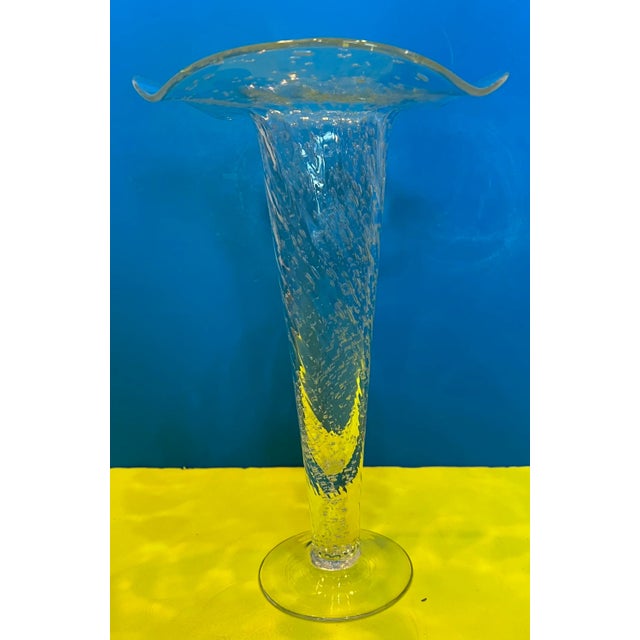 Mid-Century Murano Art Glass Bullicante Wavy Rim Trumpet Vase For Sale In New York - Image 6 of 12