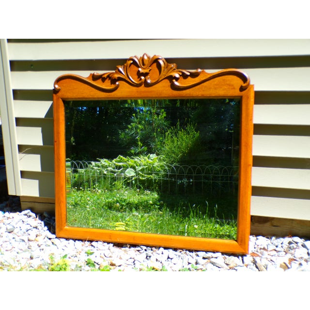 Antique Carved Solid Oak Framed Beveled Mirror For Sale - Image 11 of 14