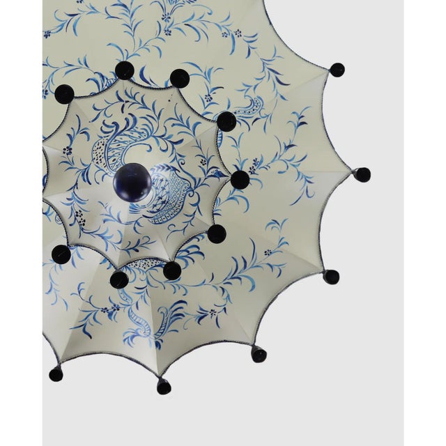 Late 20th Century Vintage Two Tiers Upside Down Umbrella Ceiling Chandelier With Bells, White/ Blue in Arabasic Design Style For Sale - Image 5 of 10