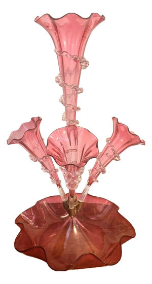 Antique Victorian Cranberry Glass Epergne, 1880, Set of 5