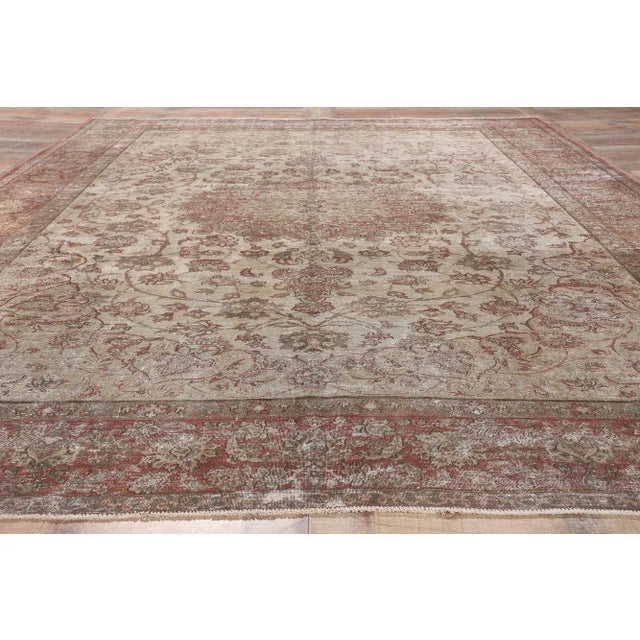 Tan Mid 20th Century Distressed Vintage Persian Rug, 8'5 X 12'1 For Sale - Image 8 of 10