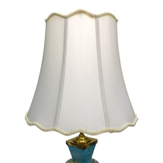Vintage Neoclassical Hand Painted Porcelain & Brass Lamp C1940 For Sale - Image 4 of 11