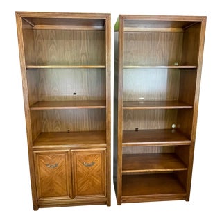 1980s 2 Thomasville Oak Bookshelves 1 With Cabinet Base For Sale