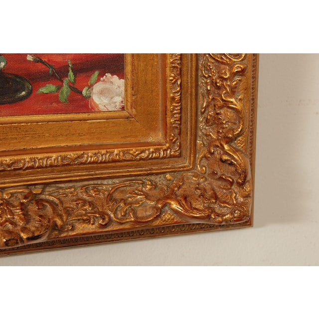 Gold Jully Minno Framed Oil Painting, Rose Bouquet For Sale - Image 8 of 12