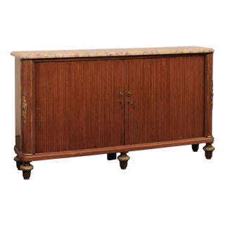 Early 20th Century French Marble Top Console w/Tambour Doors For Sale
