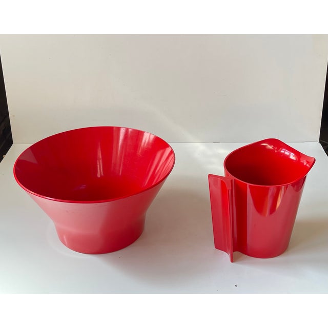 Mid-Century Modern Vintage Red Melamine Bowl and Pitcher by Henning Koppel for T. Ørskov, 1970s, Set of 2 For Sale - Image 3 of 9