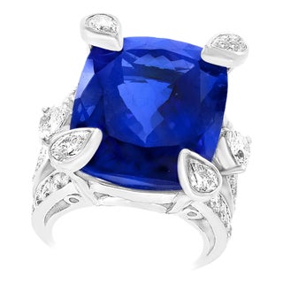 AGL Certified Natural 35.12 Carat Cushion-Cut Tanzanite Ring 4.5 Carat Diamonds For Sale