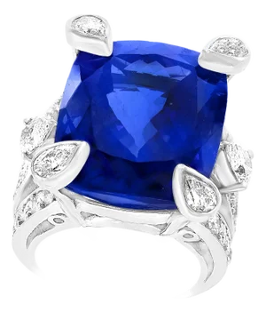 AGL Certified Natural 35.12 Carat Cushion-Cut Tanzanite Ring 4.5 Carat Diamonds