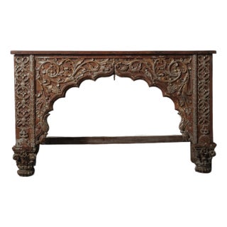 Late 20th Century Carved Wooden Console With Sculptural Floral Relief For Sale