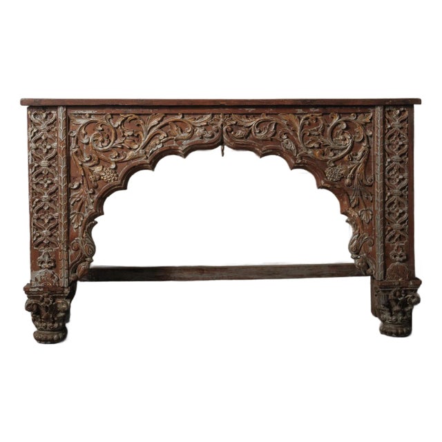Late 20th Century Carved Wooden Console With Sculptural Floral Relief For Sale