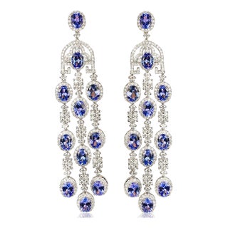 Late 20th Century Diamond & Tanzanite Chandelier Earrings, A Pair For Sale