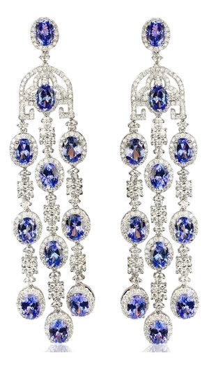 Late 20th Century Diamond & Tanzanite Chandelier Earrings, A Pair