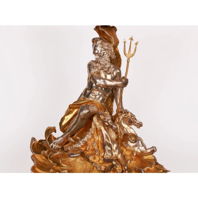 Late 19th Century Monumental Silvered and Gilt-Bronze Glass Centerpiece of "Poseidon" For Sale - Image 5 of 16