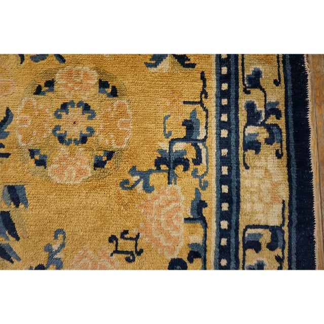 1820s Yellow Medallion Antique W. Chinese Qing Ningxia Knooted Room Size Rug For Sale - Image 10 of 10