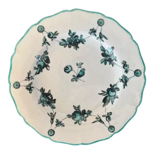 Antique 18th Century English Porcelain Plate Decorated With Green Swag Rose Garlands